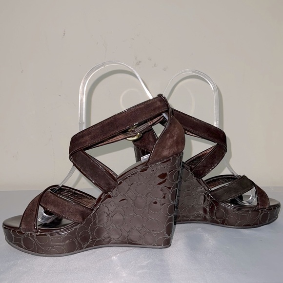 Coach Shoes - Coach Wedges Suede And Gloss Brown Heels ( Leather) Size 6